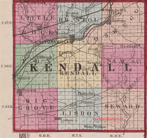 Kendall County, Illinois 1870 Map, Oswego