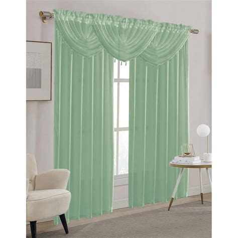 Sheila Sheer Rod Pocket Window Valance and Panel Treatments, Sage, All Sold Separately - Bed ...