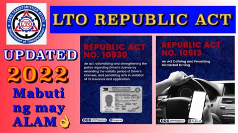 LTO REPUBLIC ACT UPDATED 2022 | REPUBLIC ACT NO. 10930 | REPUBLIC ACT ...