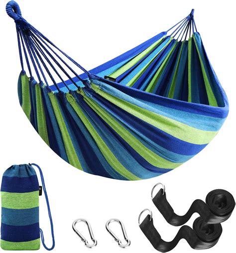 Anyoo Cotton Hammock Comfortable Fabric with Tree-friendly Straps, Durable Portable Hammock with ...
