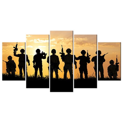 5 Piece Tentara Amerika Di Bawah Sunset Kanvas Wall Art Siluet Dari ...