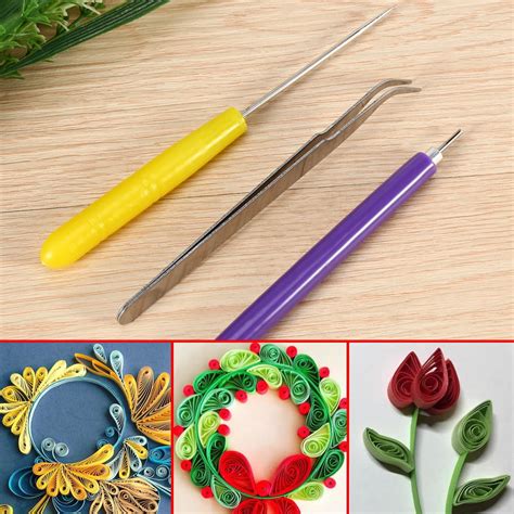 OTVIAP 3pcs DIY Quilling Paper Tools Set Tweezer Needle Pins Slotted Pen Handmade Carft ...