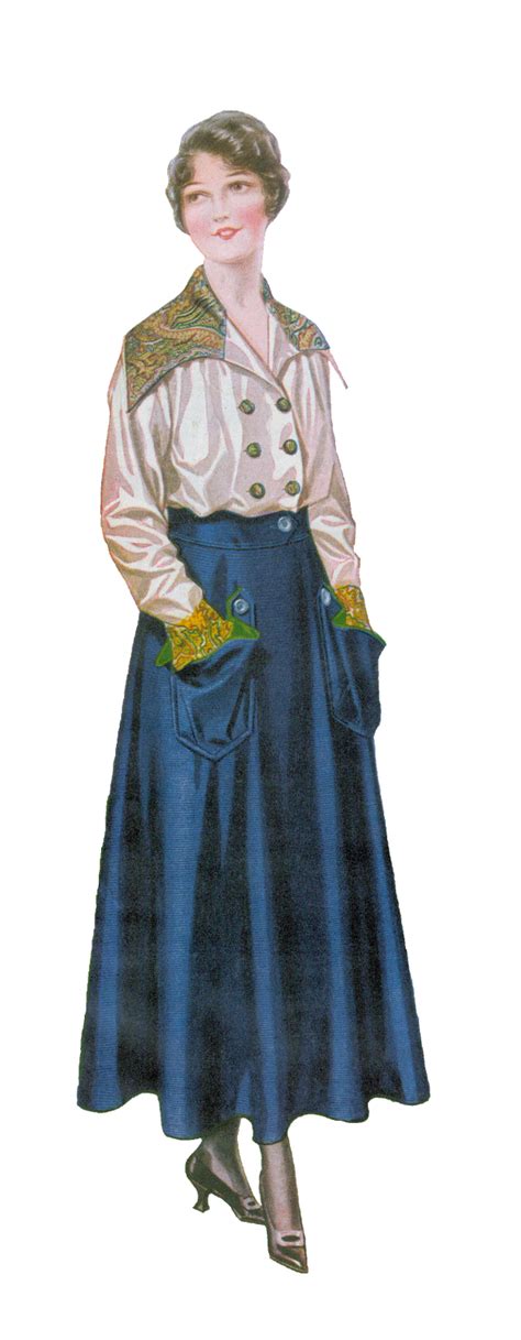 Antique Images: Free Vintage Fashion Graphic: 1915 Women's Skirt and Blouse Fashion Long Blue Skirt