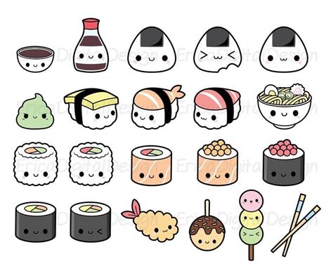 Sushi kawaii Clipart Bundle Carino sushi clip art Onigiri - Etsy Italia | Tutoriel de dessin ...