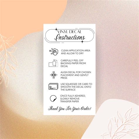 Vinyl Application Card, Printable Vinyl Decal Instructions, Cute ...