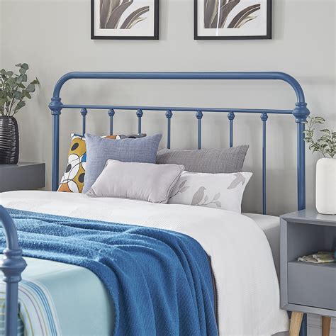 Weston Home Nottingham Spindle Metal King Headboard, Blue Steel ...