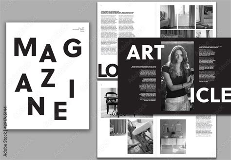 Black and White Magazine Layout with Bold Typography plantilla de Stock | Adobe Stock