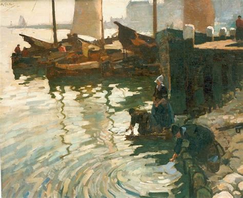 Willy Sluiter | Paintings prev. for Sale | The Volendam harbour with washerwomen