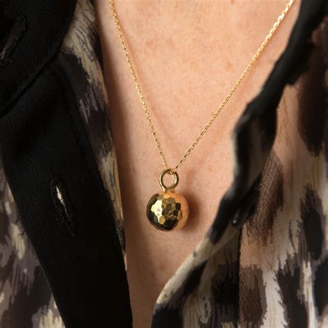 Gold Ball Necklace Hammered Gold Ball Gold 14k Ball Pendant - Etsy