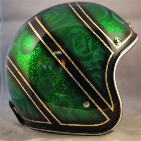 Green Candy w Black & Gold | Custom helmet paint, Helmet design, Helmet paint