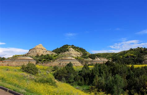 Landscape with round hill like structures at Theodore Roosevelt National Park, North Dakota ...