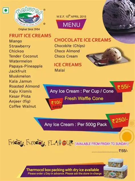 Natural Ice Cream Menu, Menu for Natural Ice Cream, Indiranagar ...