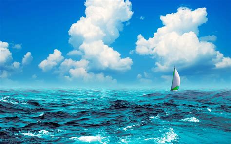 Sail, Boat, In, The, Sea, Desktop, Background, Wallpaper, Sea