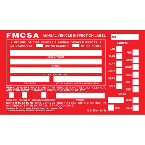 Annual Vehicle Inspection Label with Punch Boxes 20-pk. - 6" x 3.5 ...