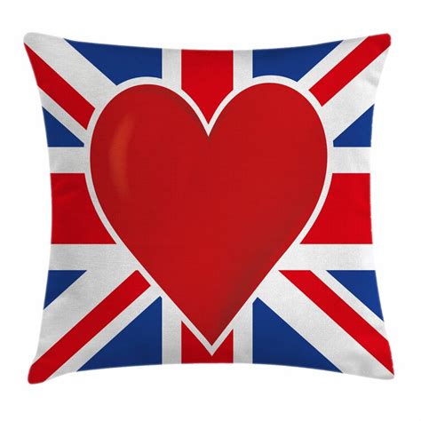 Ambesonne Union Jack Flag Big Heart Square Pillow Cover | Wayfair