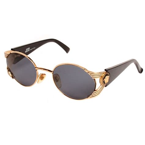 1990s Versace Round and Gold Ribbed Sunglasses | Luxury glasses ...