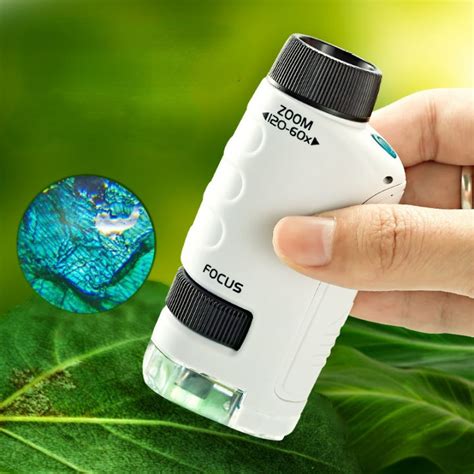 threetrees 60x-120x LED Lighted Pocket Microscope Handheld Microscope ...