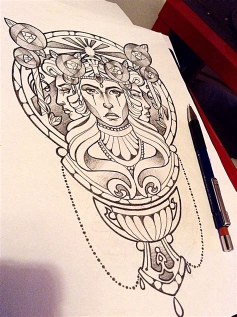 Art nouveau 3 faces lady by @tattoo.nina.noa