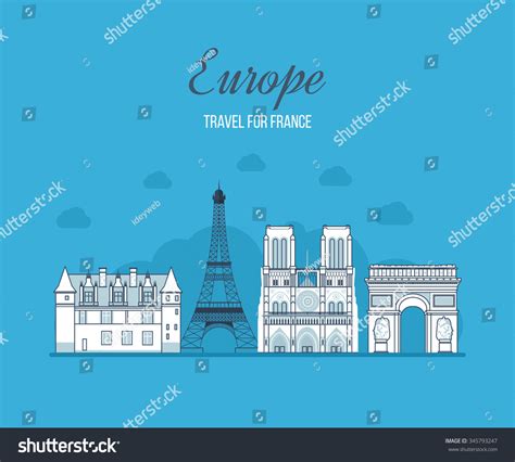 French Landmarks Eiffel Tower Notre Dame Stock Illustration 345793247 ...