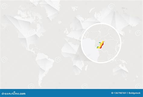 Congo Map with Flag in Contour on White Polygonal World Map Stock ...