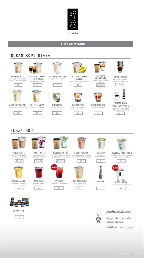 Selalu diperbarui! Menu Kopi Nako, Cibubur, Bogor