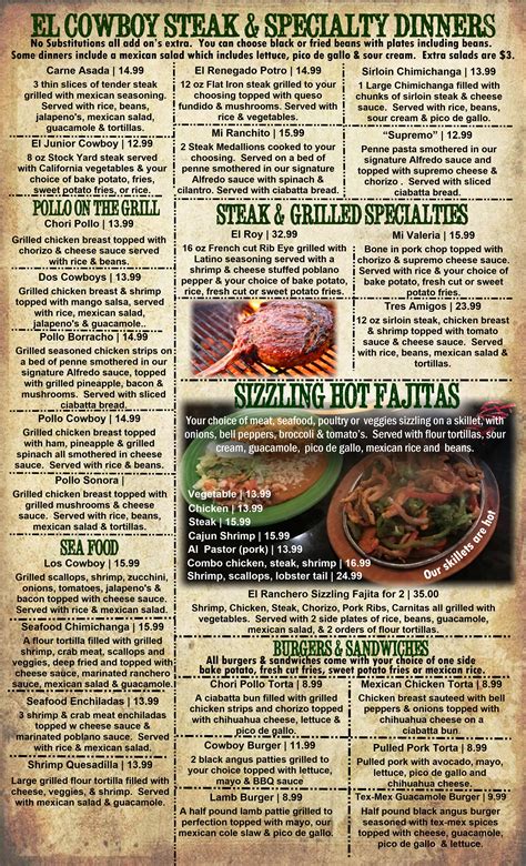 DINNER MENU - El Cowboy Tex Mex Grill & Saloon