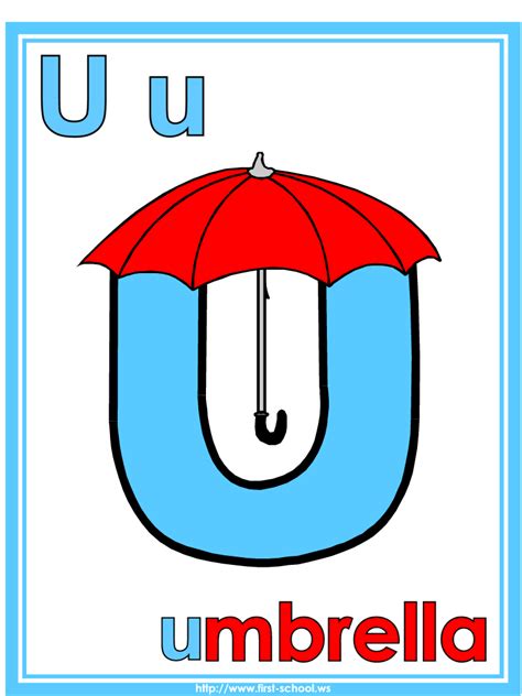 Letter U Umbrella theme lesson plan printable activities: poster, coloring page, handwriting ...