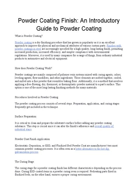 Powder Coating Finish - The Complete Guide To Powder Coating | PDF ...