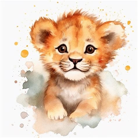 Premium AI Image | Watercolor painting of a lion cub