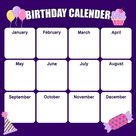 Printable Birthday Calendar Template | Birthday calendar, Birthday calendar reminder, Birthday ...