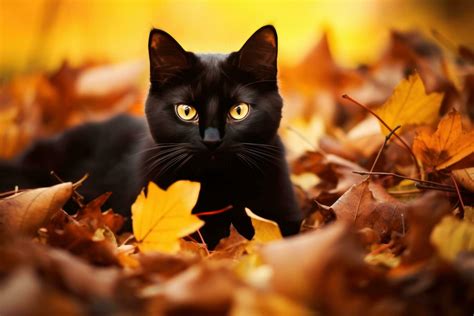 Black cat in autumn leaves 27428555 Stock Photo at Vecteezy