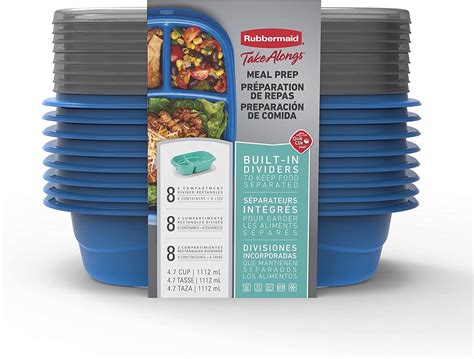 Rubbermaid® TakeAlongs® Divided Base Containers, Blue, Set of 8 ...