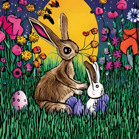 Easter Bunny in a Field of Flowers · Creative Fabrica