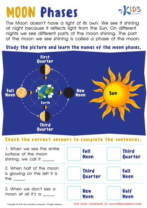 Moon Phases Worksheet: Free Printable PDF for Kids