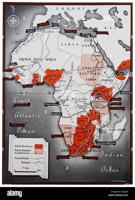 Map of Africa with a colour key identifying the British territories. Dated 1900 Stock Photo - Alamy