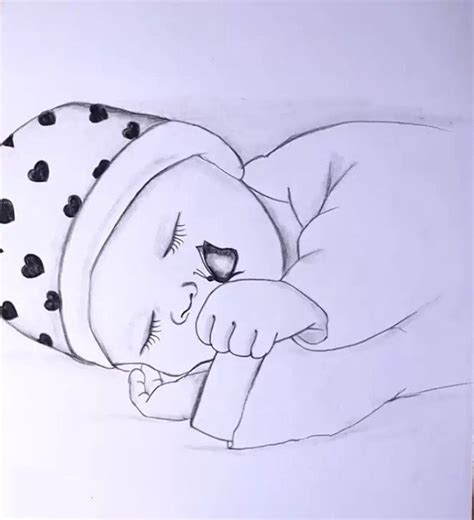 Baby Drawing | Pencil Drawing of Sleeping Baby With Butterfly Baby Drawing Easy, Baby Face ...