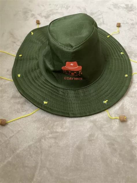 AUSTRALIA BUSH HAT With Dangling Corks Fancy Dress Oz Green Khaki £4.99 ...