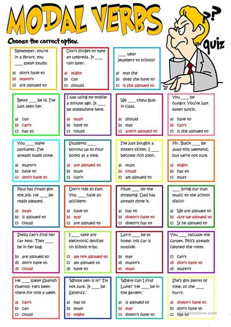 Modal verbs - quiz worksheet - Free ESL printable worksheets made by teachers | Aulas de inglês ...