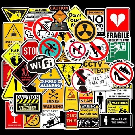 50pcs Funny Warning Sign Sticker Pack Decorative Home Room Art - Etsy