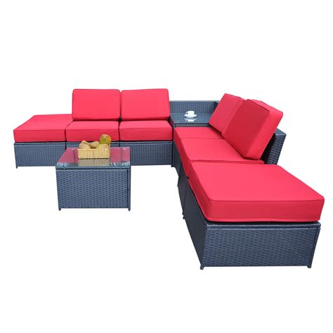 MCombo Outdoor Patio Black Wicker Furniture Sectional Set All-Weather ...