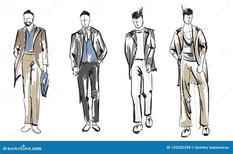 Fashion Man. Set of Fashionable Men`s Sketches Stock Vector ...