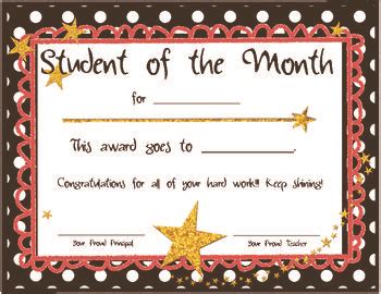 Student of the Month Certificates | Student of the month, Student certificates, Star students