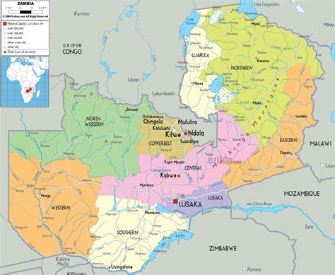 Detailed Political Map of Zambia - Ezilon Maps