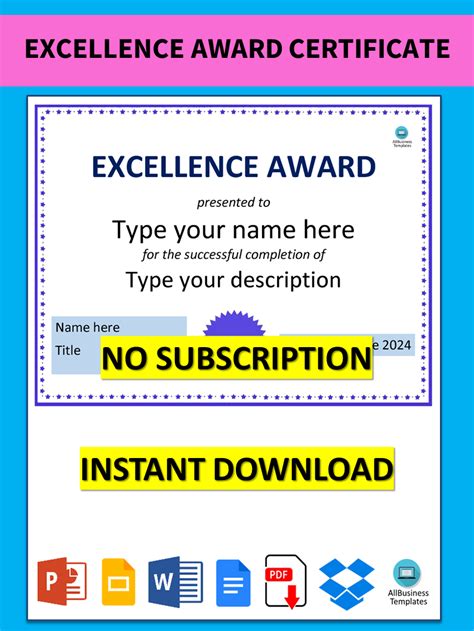 Excellence Award Certificate | Templates at allbusinesstemplates.com