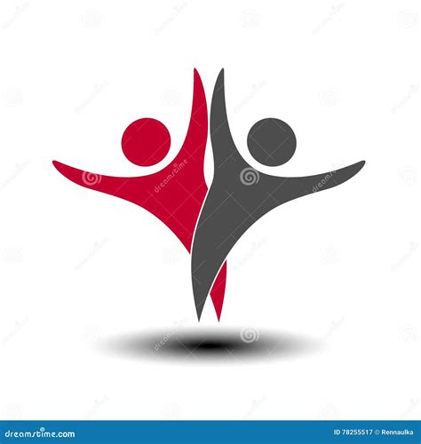 Together Joined People Icon. Red and Grey Community Symbol. Human Sign of Two Partners Stock ...