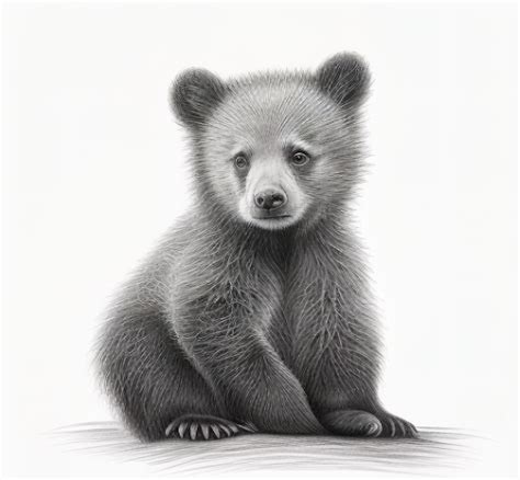 Bear Cub Pencil Drawing Black and White Digital Download, Animal Art ...