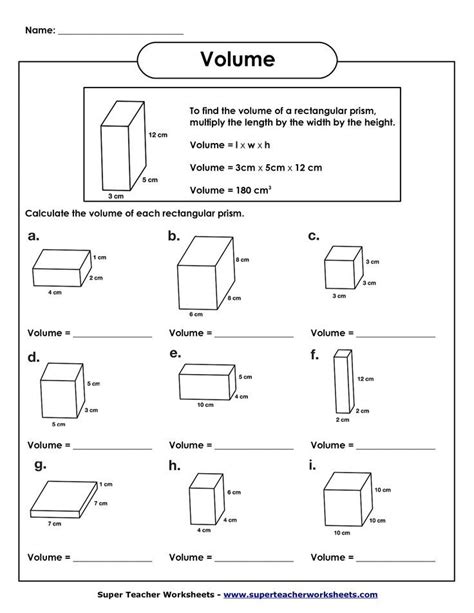 Volume Rectangular Prism Worksheet