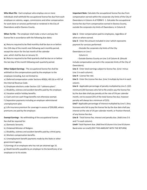 Download Instructions for Form E-1 Employers Return of License Fee Withheld PDF | Templateroller