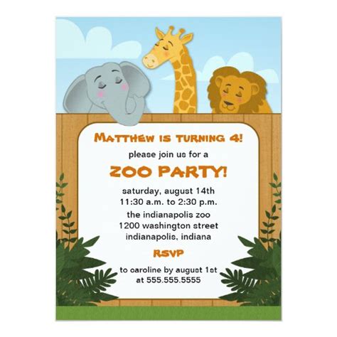 Kids Zoo Birthday Party Invitations | Zazzle