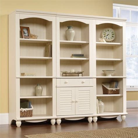 Sauder Harbor View 3 Piece Library Wall Bookcase in Antiqued White ...